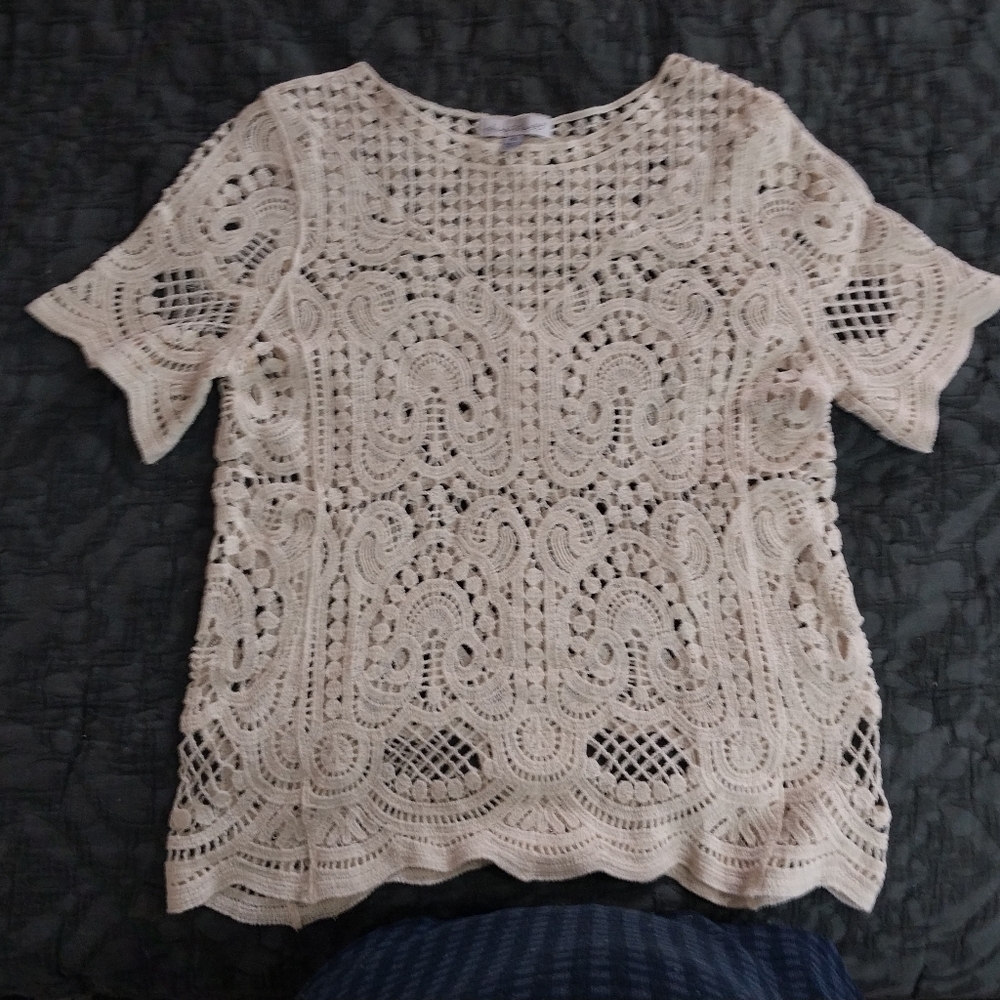 KEREN HART Women Size M Crochet Cream Lace Top - Picture 2 of 16